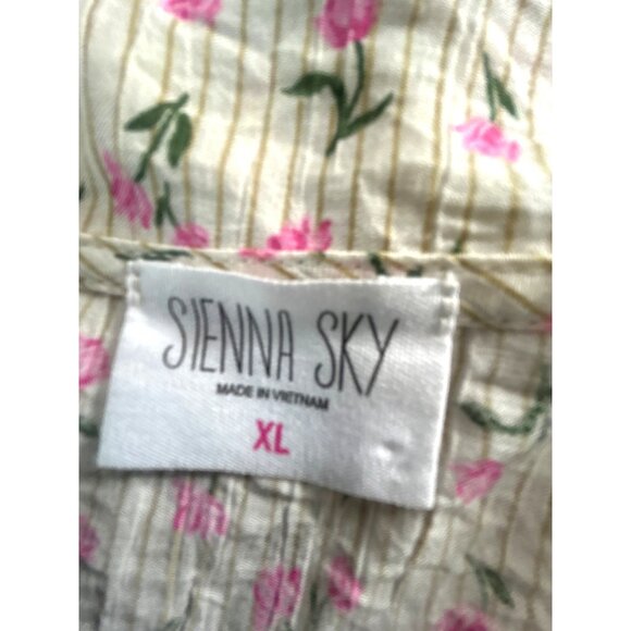 Sienna Sky Womens Top Crop Cream/Pink/Green Floral Short Sleeves V-Neck Collared - Picture 4 of 6